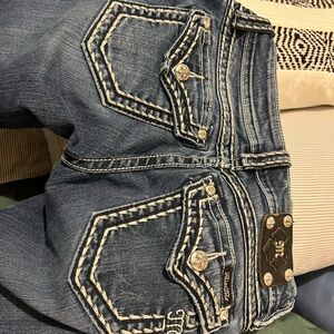 Miss Me Dark Blue Boot Cut Jeans with Embroidered Pockets